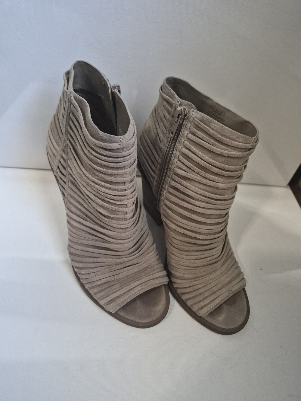 Vince Camuto Feteena Beige/Taupe Leather Peep-Toe Booties Size 7.5